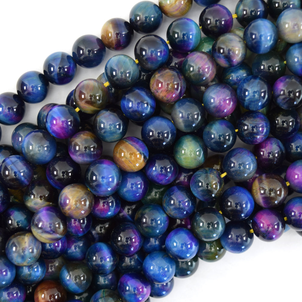 AA Galaxy Blue Pink Purple Tiger Eye Round Beads 15.5" Strand 4mm 6mm 8mm 10mm