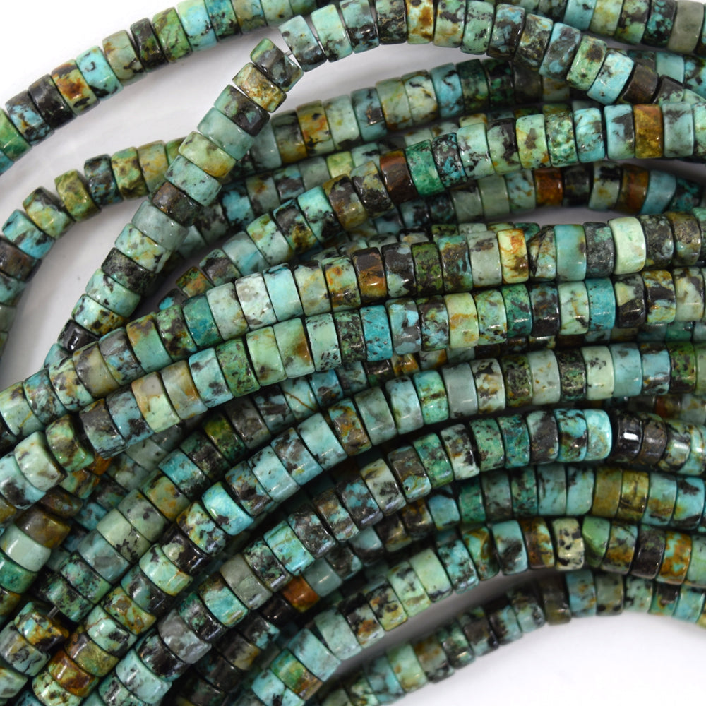Natural Green African Turquoise Heishi Disc Beads 15.5" Strand 4mm 6mm 8mm