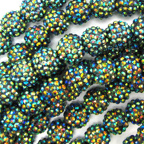 12mm resin acrylic rhinestone round beads 15" strand multicolor