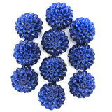 12mm synthetic dk blue coral carved chrysanthemum flower pendant bead 10pcs