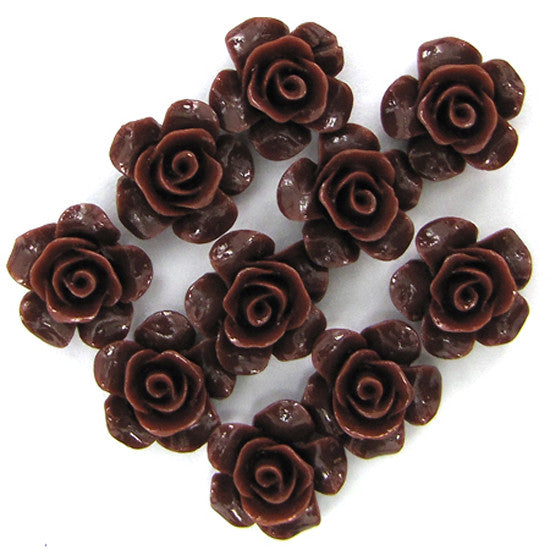 12mm synthetic brown coral carved rose flower pendant bead 10pcs
