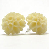 17mm synthetic coral carved chrysanthemum flower earring pair cream