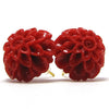 17mm synthetic coral carved chrysanthemum flower earring pair red