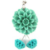 36mm synthetic coral carved chrysanthemum flower pendant earring pair blue