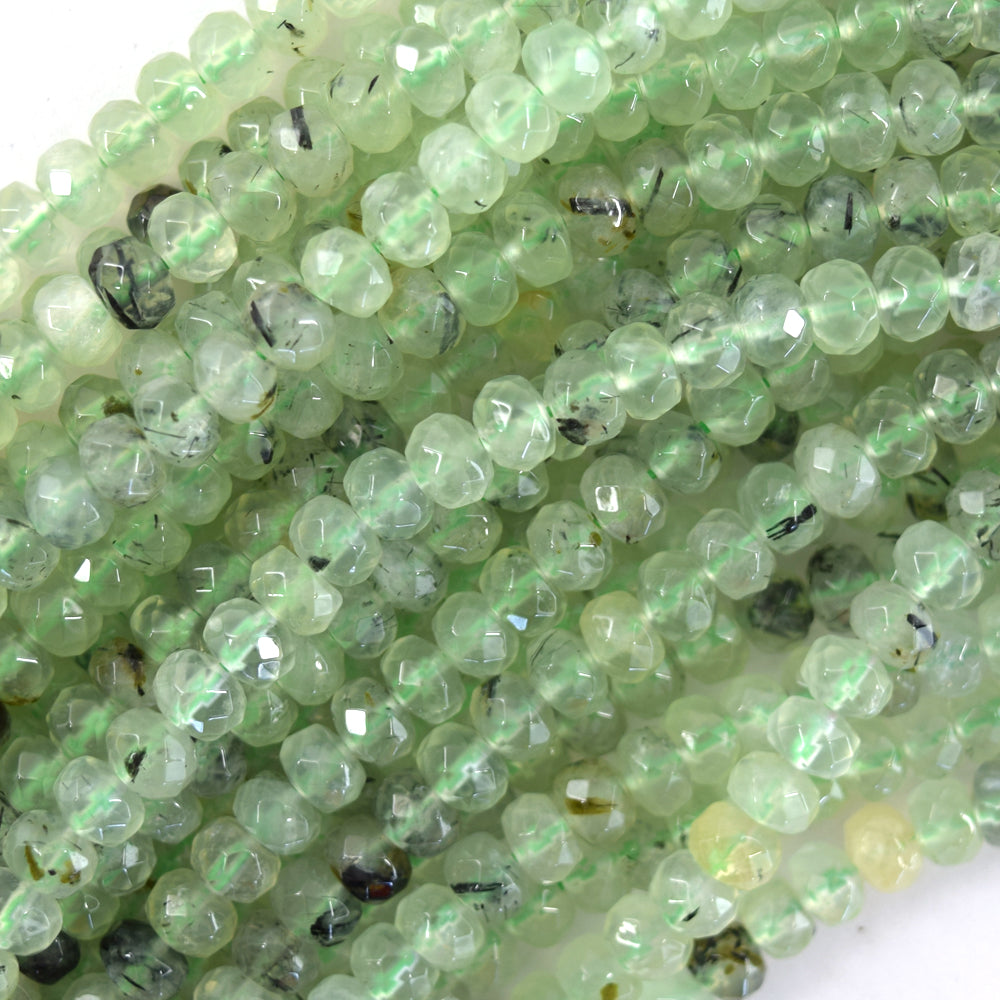 Natural Faceted Green Prehnite Rondelle Button Beads 15" Strand 4mm 6mm 8mm