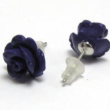 10mm synthetic coral carved rose flower earring pair purple