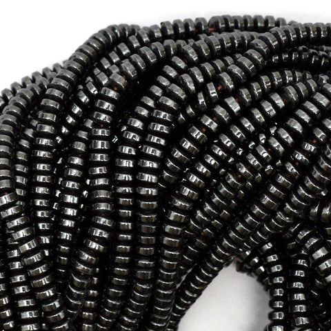 Natural Faceted Hematite Rondelle Button Beads 15.5" Strand 4mm 6mm 8mm 10mm