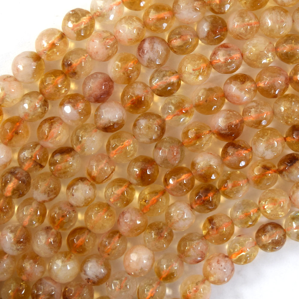 A Natural Faceted Yellow Citrine Round Beads 15" Strand 6mm 8mm 10mm S2