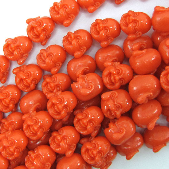 14mm synthetic coral carved buddha beads 14" strand 24 pcs rose pink