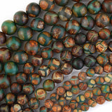 Matte Green Brown Tibetan DZI Agate Round Beads 15