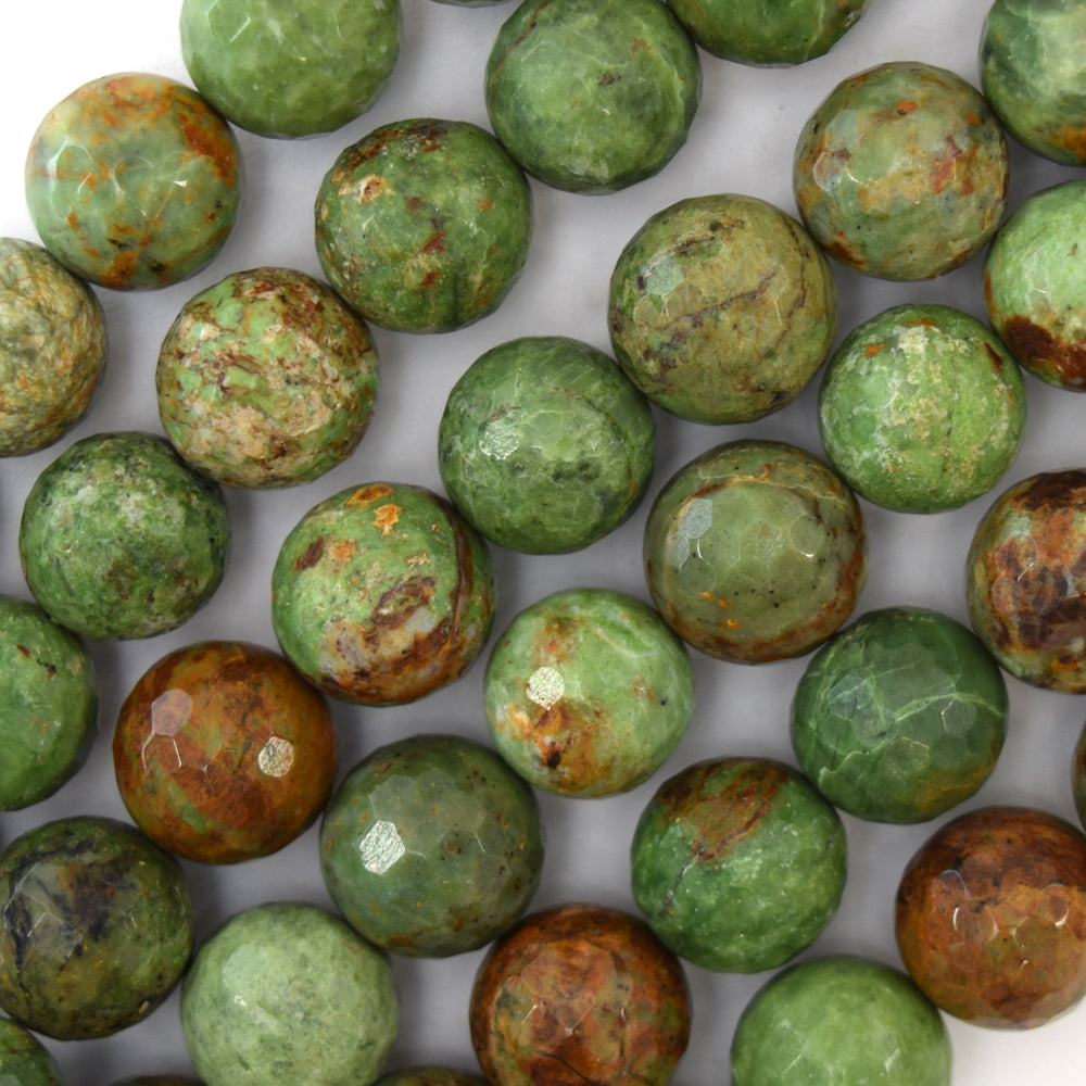 Natural Faceted African Green Opal Round Beads 15" Strand 6mm 8mm 10mm 12mm