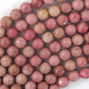 Natural Faceted Pink Rhodonite Round Beads 15