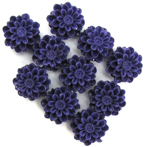 12mm synthetic dk blue coral carved chrysanthemum flower pendant bead 10pcs