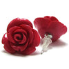 17mm synthetic coral carved rose flower earring pair magenta