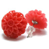 15mm synthetic coral carved chrysanthemum flower earring pair rose pink