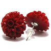 15mm synthetic coral carved chrysanthemum flower earring pair red