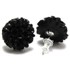 15mm synthetic coral carved chrysanthemum flower earring pair black