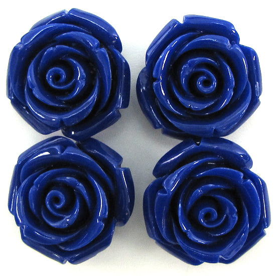 24mm synthetic coral carved rose flower beads 15" strand dark blue 15 pieces