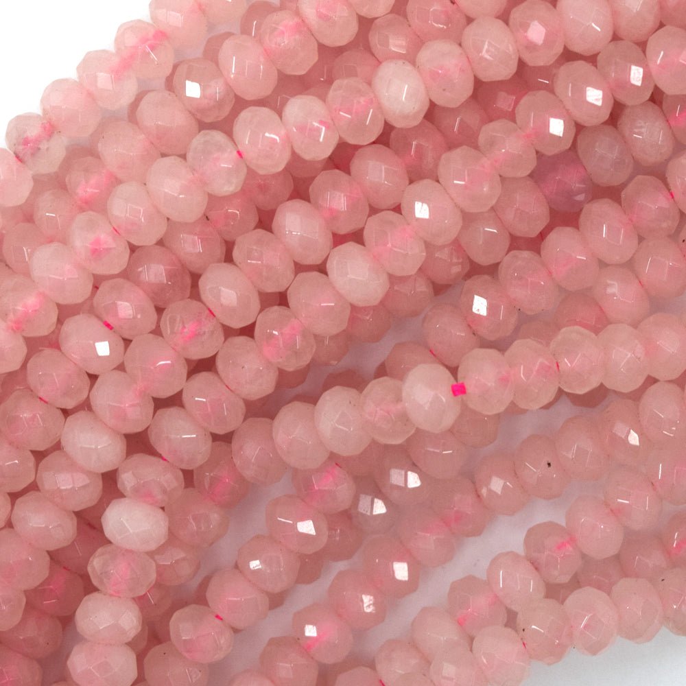 Natural Faceted Pink Rose Quartz Rondelle Button Beads 15" Strand 4mm 6mm 8mm