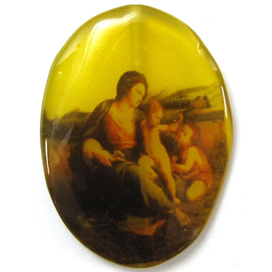 31x42mm yellow agate painting oval pendant bead