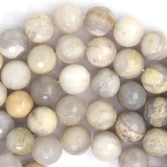 Natural Faceted Cream Crazy Lace Agate Round Beads 15" Strand 6mm 8mm 10mm