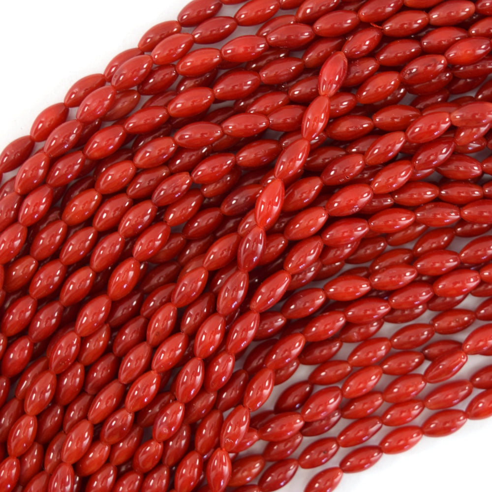 8mm red coral rice beads 16" strand