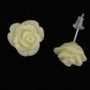 12mm synthetic coral carved rose flower earring pair cream