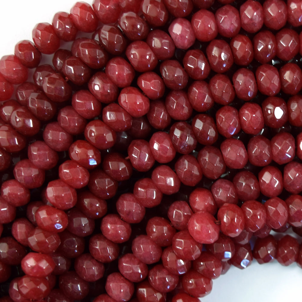 Faceted Ruby Red Jade Rondelle Button Beads 15" Strand 3mm 4mm 6mm 8mm 10mm