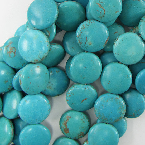 18mm blue turquoise coin beads 16" strand