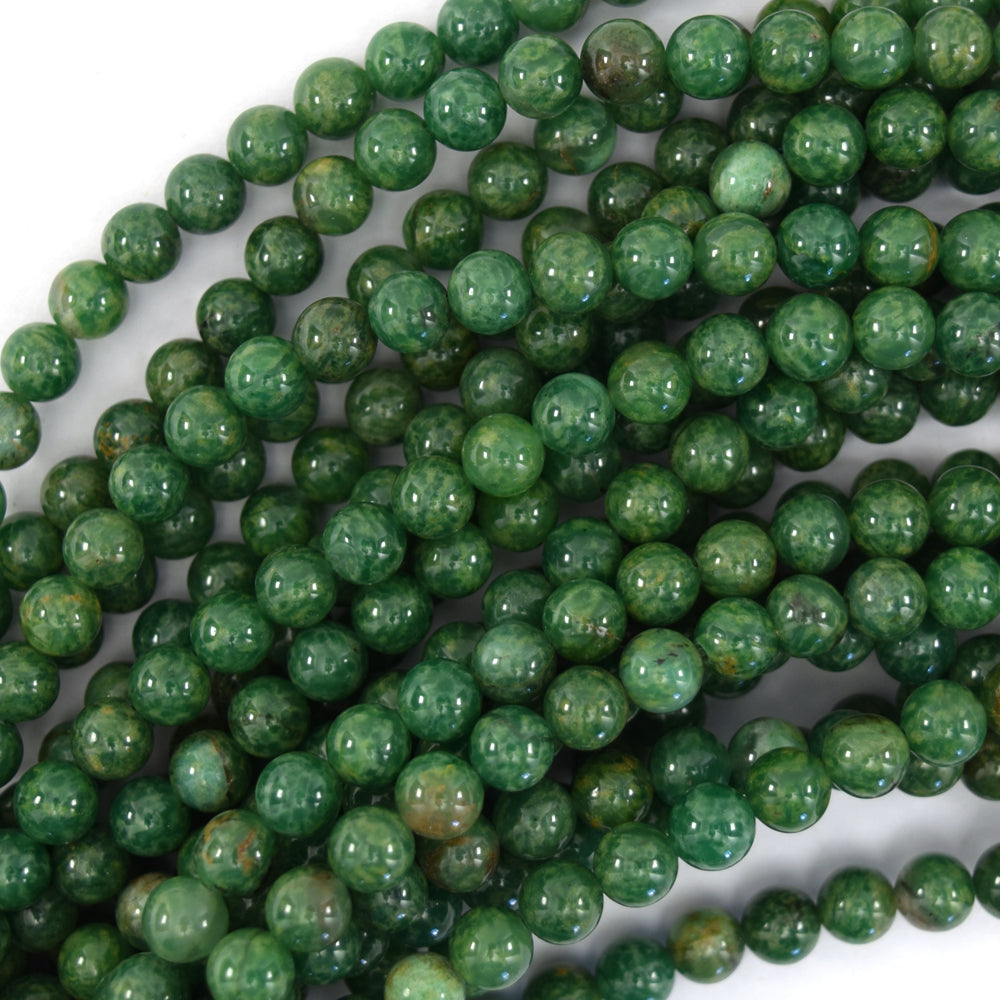 Natural Green African Jade Round Beads 15.5" Strand 4mm 6mm 8mm 10mm S2