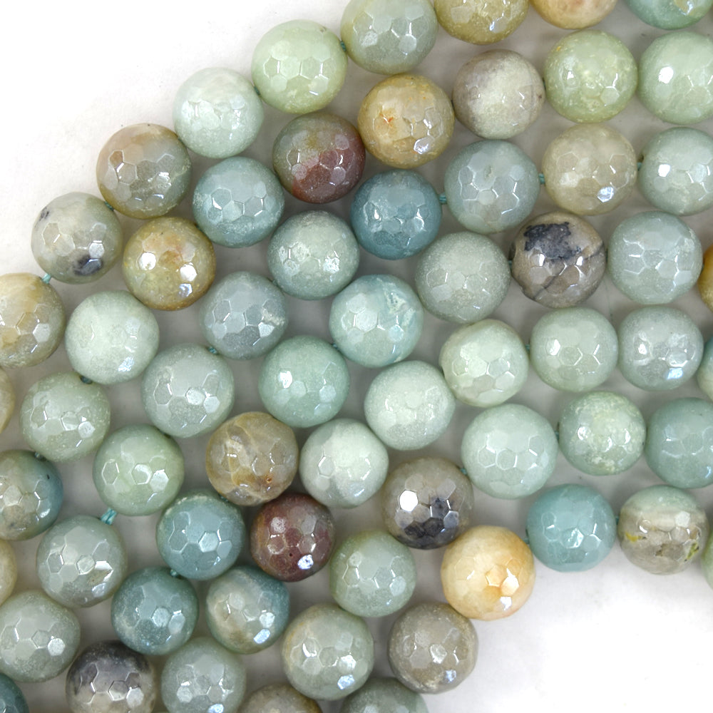 Mystic Titanium Faceted Amazonite Round Beads Gemstone 15" Strand 6mm 8mm 10mm