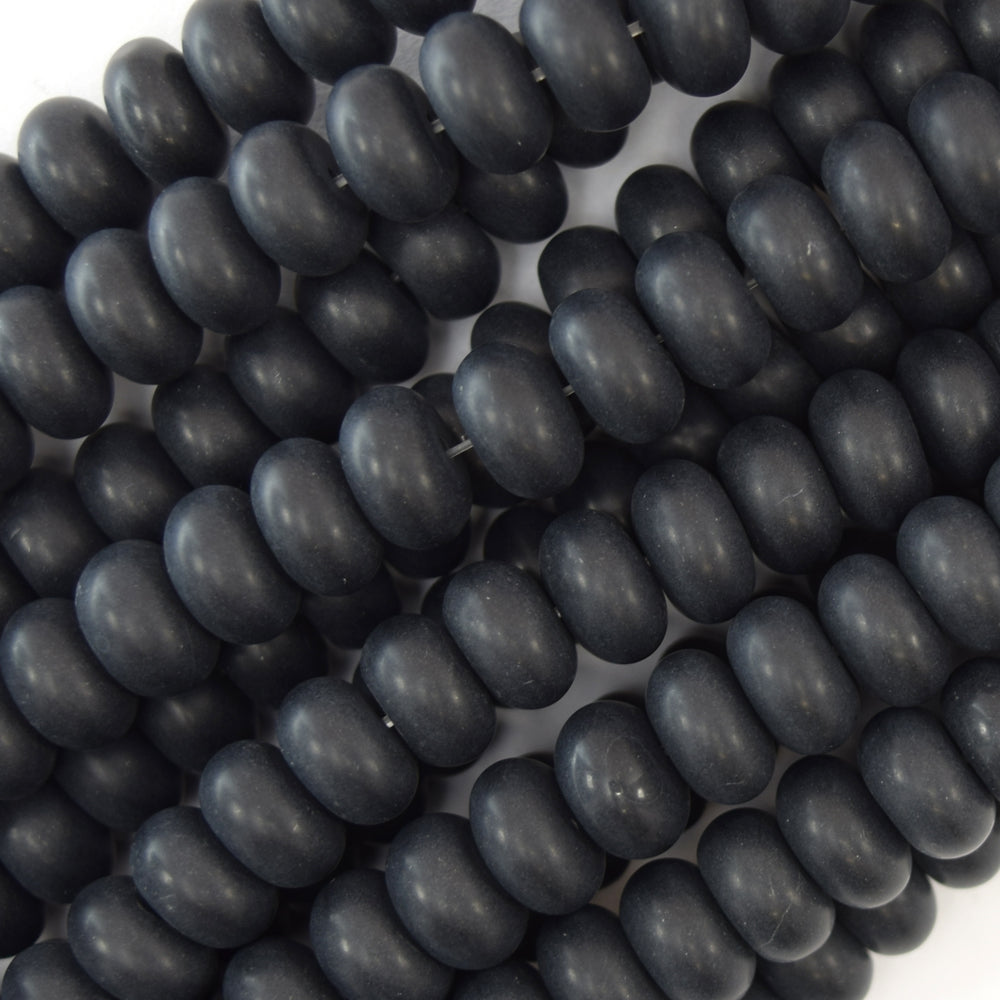 Matte Black Onyx Rondelle Button Beads Gemstone 15.5" Strand 4mm 6mm 8mm