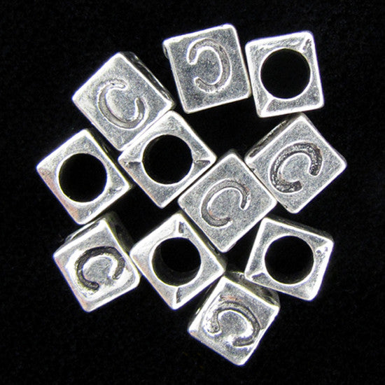20 7mm pewter alphabet cube bead letter "C" findings