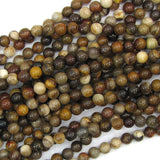 6mm petrified wood agate round beads 15.5