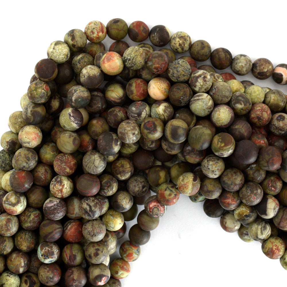 Natural Matte Australian Flower Agate Round Beads 15.5" Strand 6mm 8mm 10mm 12mm