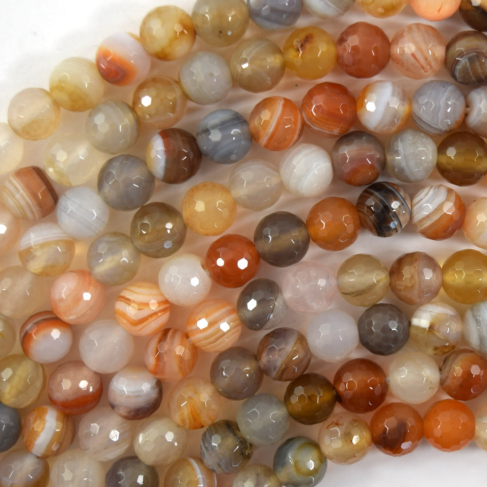 Natural Faceted Botswana Agate Round Beads Gemstone 15" Strand 6mm 8mm 10mm S2
