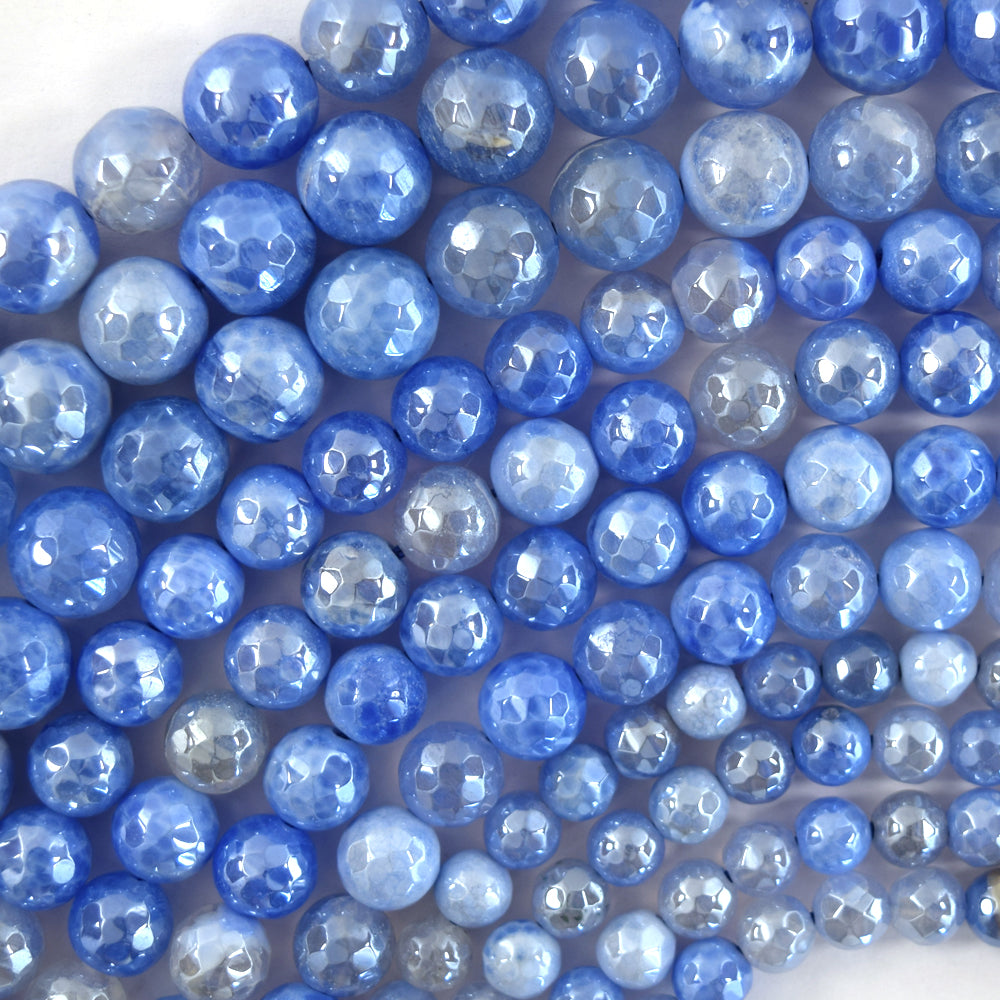 Mystic Titanium Faceted Blue Fire Agate Round Beads 15" Strand 6mm 8mm 10mm