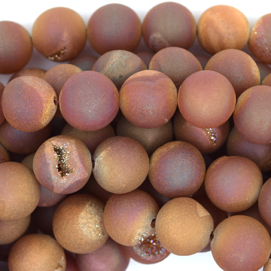 Matte Light Brown Druzy Agate Round Beads 15" Strand 6mm 8mm 10mm 12mm 14mm