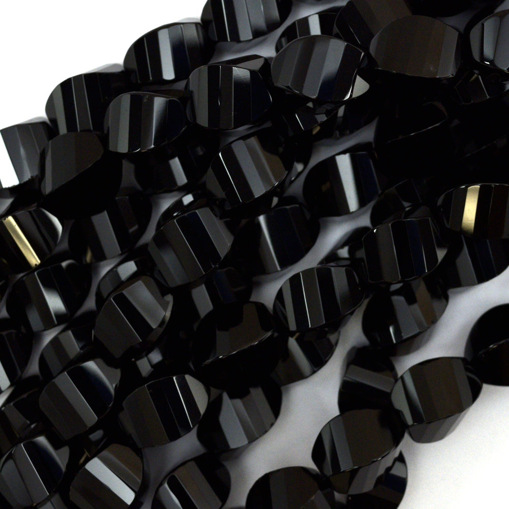 14mm faceted black onyx twist beads 15.5" strand