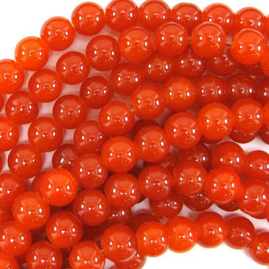 10mm glass round beads 14" strand orange red