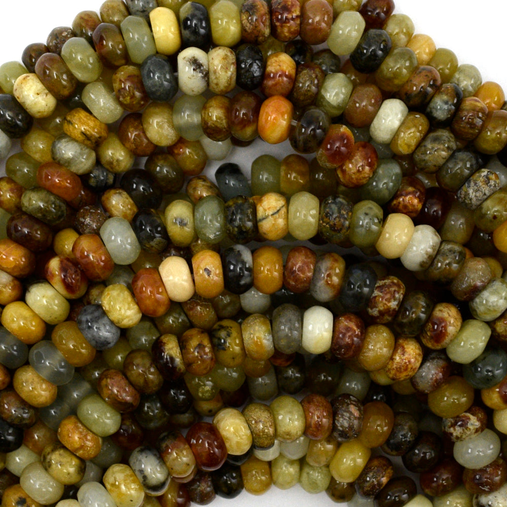 Natural Flower Jade Rondelle Button Beads Gemstone 15.5" Strand 6mm 8mm 10mm