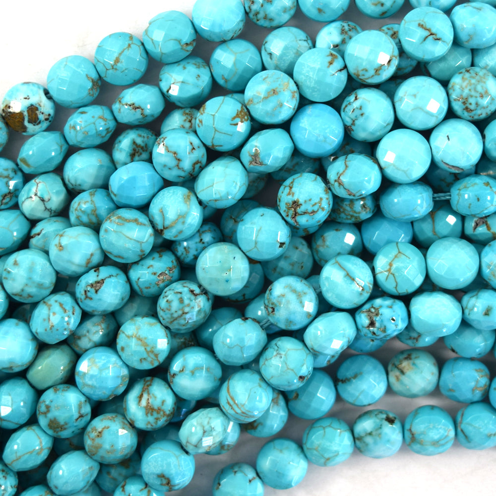 Faceted Blue Turquoise Coin Disc Beads Gemstone 15" Strand 6mm 8mm 20mm