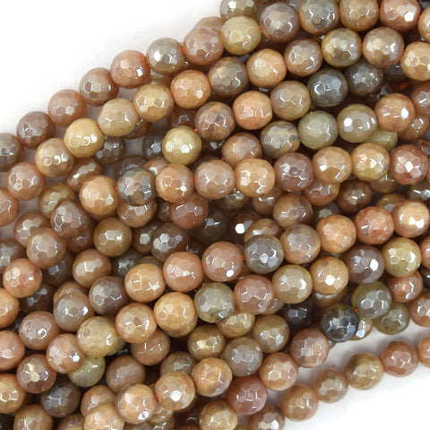 Natural Faceted Orange Gold Sunstone Round Beads 15.5" Strand 3mm 4mm