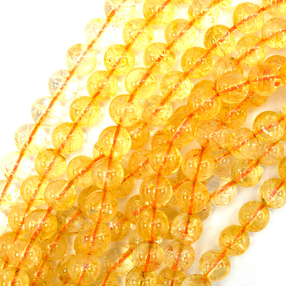 Natural Yellow Citrine Round Beads Gemstone 15" Strand 4mm 6mm 8mm 10mm S4