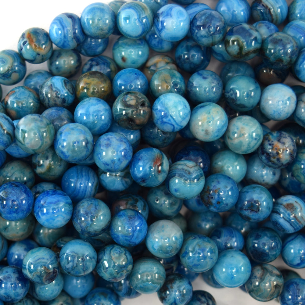 Blue Crazy Lace Agate Round Beads Gemstone 15.5" Strand 4mm 6mm 8mm 10mm