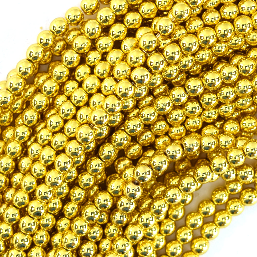 Bright Gold Metallic Hematite Round Beads 15.5" 2mm 3mm 4mm 6mm 8mm 10mm 12mm
