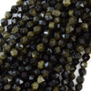 Star Cut faceted Black Gold Obsidian Round Beads 15.5