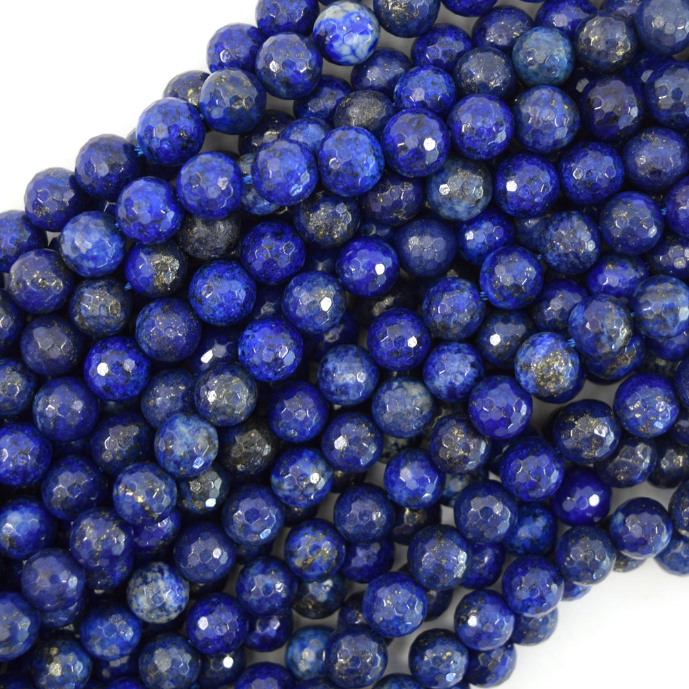 Faceted Blue Lapis Lazuli Round Beads 15" Strand 2mm 4mm 6mm 8mm 10mm 12mm 14mm