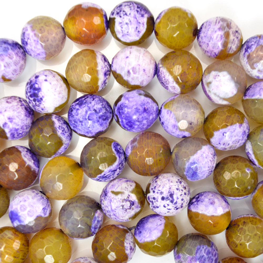 Faceted Lemon Purple Agate Round Beads Gemstone 15" Strand 6mm 8mm 10mm 12mm