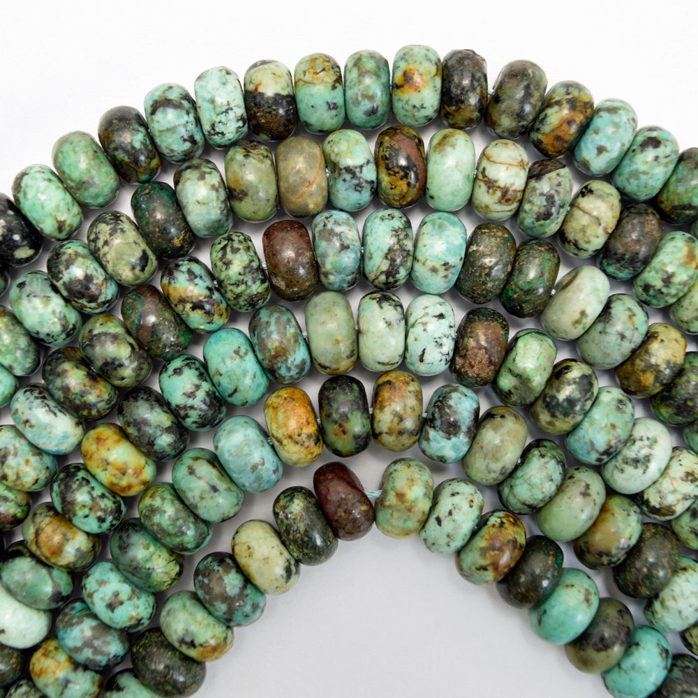 Natural Green African Turquoise Rondelle Button Beads 15"Strand 4mm 6mm 8mm 10mm